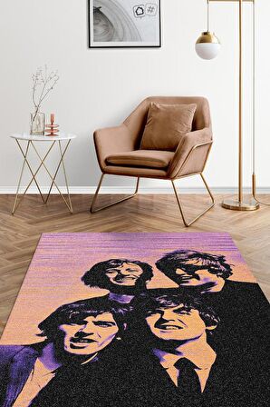 Homshtag  The Beatles Stones Dokuma Tabanlı Yıkanabilir Kaymaz Dekoratif Halı