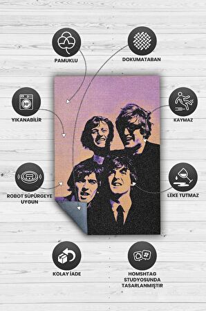 Homshtag  The Beatles Stones Dokuma Tabanlı Yıkanabilir Kaymaz Dekoratif Halı