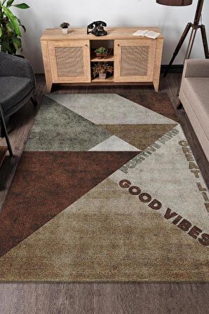 Homshtag İyi Yaşam Üçgeni Pamuklu Dokuma Tabanlı Yıkanabilir Kaymaz Dekoratif Ev Halısı