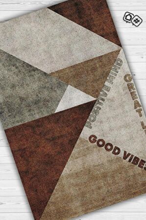 Homshtag İyi Yaşam Üçgeni Pamuklu Dokuma Tabanlı Yıkanabilir Kaymaz Dekoratif Ev Halısı