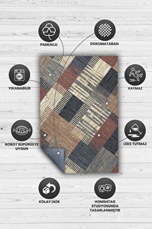 Homshtag No Pain No Gain Pamuklu Dokuma Tabanlı Yıkanabilir Kaymaz Dekoratif Ev Halısı