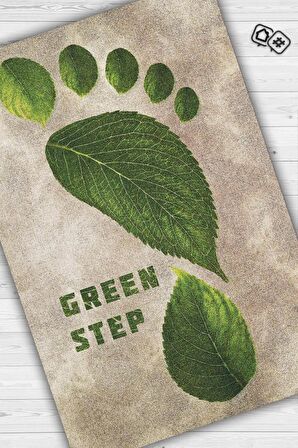 Homshtag Yeşil Adım Pamuklu Dokuma Tabanlı Yıkanabilir Kaymaz Dekoratif Doğa Sever Ev Halısı