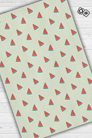 Homshtag Karpuz Desenli Dokuma Tabanlı Yıkanabilir Dekoratif Ev Halısı