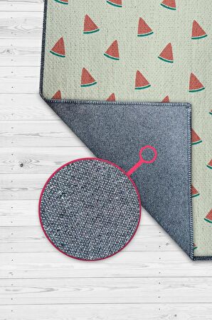 Homshtag Karpuz Desenli Dokuma Tabanlı Yıkanabilir Dekoratif Ev Halısı
