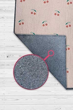 Homshtag Kiraz Desenli Dokuma Tabanlı Yıkanabilir Dekoratif Ev Halısı