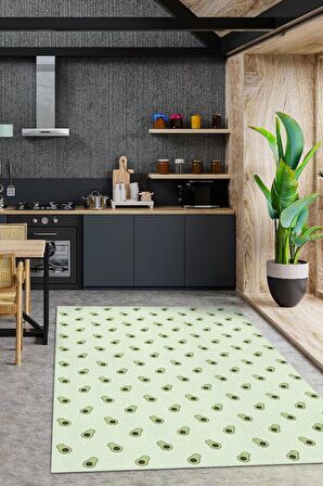 Homshtag Avokado Desenli Dokuma Tabanlı Yıkanabilir Dekoratif Ev Halısı