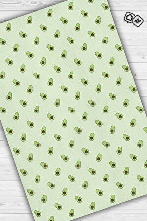 Homshtag Avokado Desenli Dokuma Tabanlı Yıkanabilir Dekoratif Ev Halısı