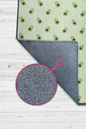 Homshtag Avokado Desenli Dokuma Tabanlı Yıkanabilir Dekoratif Ev Halısı