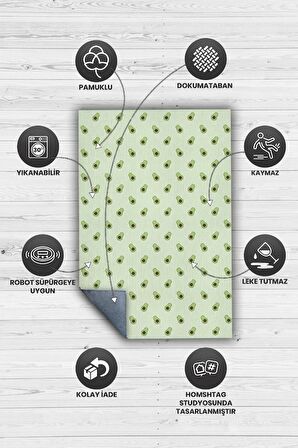 Homshtag Avokado Desenli Dokuma Tabanlı Yıkanabilir Dekoratif Ev Halısı