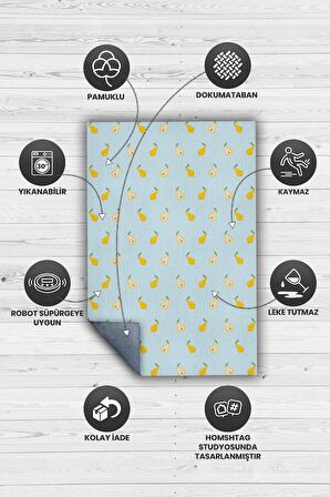 Homshtag Armut Desenli Dokuma Tabanlı Yıkanabilir Dekoratif Ev Halısı