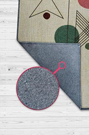 Homshtag Yüksel, Yazılı Minimalist Geometrik Şekilli Oturma Odası Halısı, Krem Renkli Geometrik Desenli Halı, Sade ve Şık Pamuklu Dokuma Tabanlı Yıkanabilir Dekoratif Home Salon Halısı