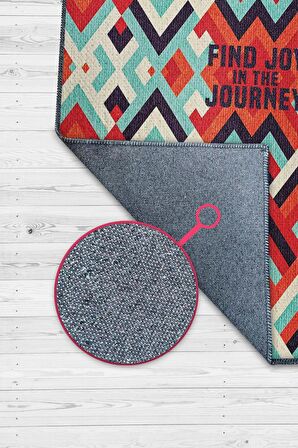 Homshtag Yolculuk, Çok Renkli Retro Halı,Geometrik Oturma Odası Halısı,Sıcak Renkli İnce Yazlık Halı, Balkon Halısı, Yazılı ve Minimalist Pamuklu Dokuma Tabanlı Yıkanabilir Dekoratif Home Salon Halısı