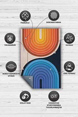 Homshtag Gecem Ve Gündüzüm, Ying Yang Halı, Çok Renkli Sade Oturma Odası Halısı, Modern Salon Halısı, Sade Çocuk halısı, Minimalist Mutfak Halısı, Pamuklu Dokuma Tabanlı Yıkanabilir Dekoratif Halı