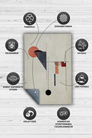 Homshtag Çok Sade Yıkanabilir Halı, Geometrik Oturma Odası Halısı, Modern Oturma Odası Halısı, Sanat Atölyesi Halısı, Sanatseverler İçin, Pamuklu Dokuma Tabanlı Yıkanabilir Dekoratif Ofis Halısı