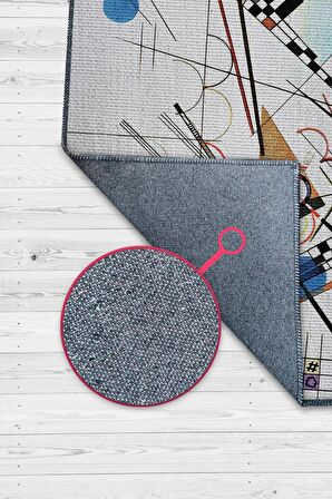 Homshtag Kompozisyon, Kandinsky Sanat Halısı, Geometrik Oturma Odası Halısı, Modern Oturma Odası Halısı, Sanat Atölyesi Halısı, Sanatseverler İçin, Pamuklu Dokuma Tabanlı Yıkanabilir Salon Halısı