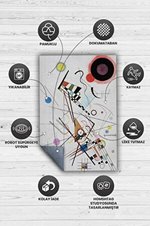 Homshtag Kompozisyon, Kandinsky Sanat Halısı, Geometrik Oturma Odası Halısı, Modern Oturma Odası Halısı, Sanat Atölyesi Halısı, Sanatseverler İçin, Pamuklu Dokuma Tabanlı Yıkanabilir Salon Halısı