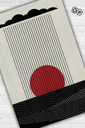 Homshtag Günbatımında Denize Yağan Yağmur, Geometrik Desenli Özel Tasarım Halı, Yıkanabilir Minimalist Halı, Modern Çizgili Halı,  Pamuklu Dokuma Tabanlı Yıkanabilir Dekoratif Ofis Halısı