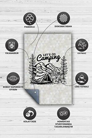 Homshtag Hadi Kamplayalım, Karavan Halısı, Geometrik Desenli Soft Renkli Halı, Çadır Halısı, Kampçı Halısı, Seyahat Temalı Halı, Pamuklu Dokuma Tabanlı Yıkanabilir Dekoratif Halı