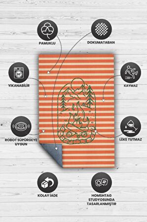 Homshtag Kampçı, Karavan Halısı, Çizgili Minimalist Halı, Çadır Halısı, Kampçı Halısı, Seyahat Temalı Halı, Pamuklu Dokuma Tabanlı Yıkanabilir Dekoratif Halı