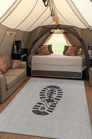 Homshtag Adım, Karavan Halısı, Minimalist Seyahat Temalı Halı, Çadır Halısı, Kampçı Halısı, Seyahat Temalı Halı, Pamuklu Dokuma Tabanlı Yıkanabilir Dekoratif Halı