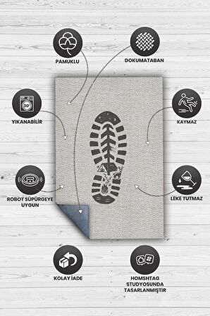 Homshtag Adım, Karavan Halısı, Minimalist Seyahat Temalı Halı, Çadır Halısı, Kampçı Halısı, Seyahat Temalı Halı, Pamuklu Dokuma Tabanlı Yıkanabilir Dekoratif Halı