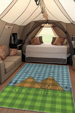 Homshtag Basit Yaşa, Karavan Halısı, Minimalist Seyahat Temalı Halı, Çadır Halısı, Kampçı Halısı, Seyahat Temalı Halı, Pamuklu Dokuma Tabanlı Yıkanabilir Dekoratif Halı