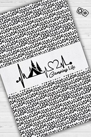 Homshtag Kamp Hayatı, Karavan Halısı, İskandinav Desenli Kampçı Halısı, Çadır Halısı, Kampçı Halısı, Seyahat Temalı Halı, Pamuklu Dokuma Tabanlı Yıkanabilir Dekoratif Halı