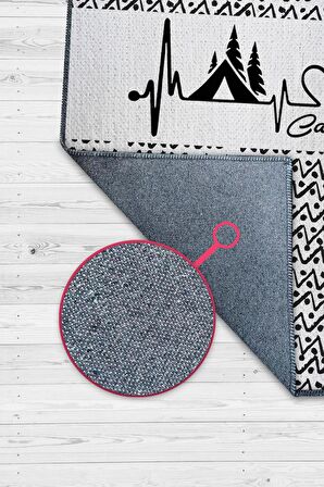 Homshtag Kamp Hayatı, Karavan Halısı, İskandinav Desenli Kampçı Halısı, Çadır Halısı, Kampçı Halısı, Seyahat Temalı Halı, Pamuklu Dokuma Tabanlı Yıkanabilir Dekoratif Halı
