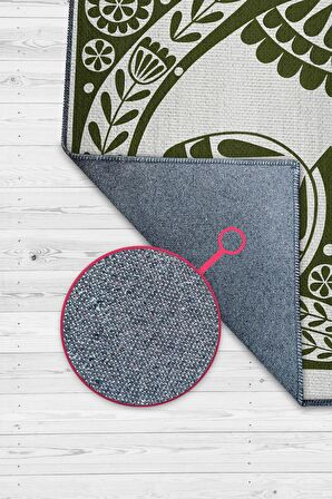 Homshtag Çinili Kedi, Yeşil Renkli Kedi Desenli Modern Oturma Odası Halısı, Minimalist Kedili Salon Halısı, Pamuklu Dokuma Tabanlı Yıkanabilir Dekoratif Bej Modern Halı Kedi Sever Halısı  