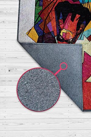 Homshtag Kübist Kedi , Renkli Prizma Desenli Salon Halısı, Geometrik Kedili Salon Halısı, Pamuklu Dokuma Tabanlı Yıkanabilir Dekoratif  Modern Halı Kedi Sever Halısı