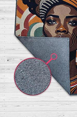 Homshtag Afrikalı Kadın,Renkli Dekoratif Etnik Halı,Kadın Figürlü Renkli Sanat Odası Halısı,Afrika Desensi Turuncu Halı