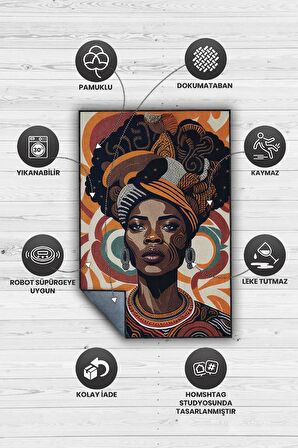 Homshtag Afrikalı Kadın,Renkli Dekoratif Etnik Halı,Kadın Figürlü Renkli Sanat Odası Halısı,Afrika Desensi Turuncu Halı
