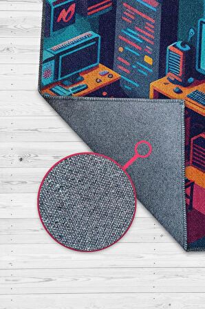 Homshtag Renkli Gamer Odası Halısı,Pastel Tonlu Canlı Renkli Genç Odası Halısı,Oyuncu Odası Halısı,Modern Gamer Halısı