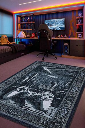 Homshtag Benzersiz Gamer Halısı,Lacivert Oyuncu Odası Halısı,Modern Vintage Oyun Konsolu Halısı Yıkanabilir Oyuncu Halı