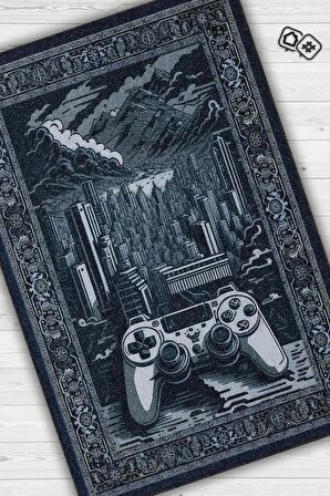 Homshtag Benzersiz Gamer Halısı,Lacivert Oyuncu Odası Halısı,Modern Vintage Oyun Konsolu Halısı Yıkanabilir Oyuncu Halı
