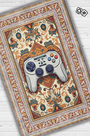 Homshtag Art Deko Gamer Halısı,Çok Renkli Gamer Halısı,Gamepad Figürlü Joystick Desenli Geleneksel Modern Oyuncu Halısı