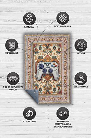 Homshtag Art Deko Gamer Halısı,Çok Renkli Gamer Halısı,Gamepad Figürlü Joystick Desenli Geleneksel Modern Oyuncu Halısı