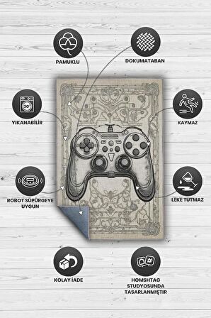 Homshtag Gamer Odası Bej Halı,Krem Renkli Genç Odası halısı,Açık Renkli Oyuncu Odası Halısı,Krem Çocuk Odası Halısı