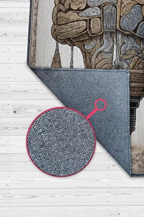Homshtag Parlak Fikir Barok Tarzı Krem Renkli Orjinal Dekoratif Modern HomeOffice Halısı,Ofis Dekorasyonu