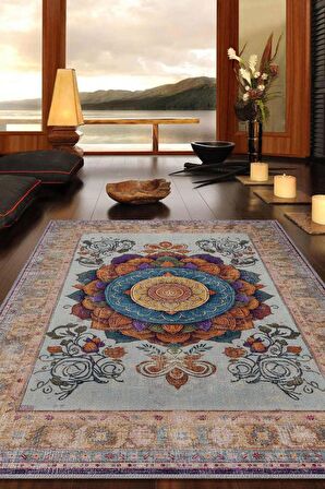 Homshtag Mandala Halısı,Meditasyon Temalı Renkli Halı,Madala Desenli Çiçekli Vintage Halı,Yoga Halısı,Sipiritüel Halı