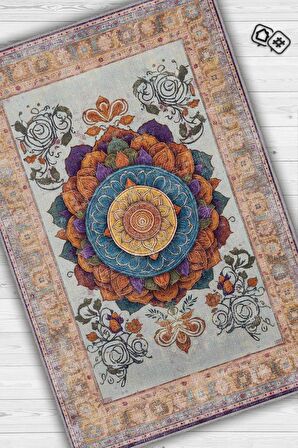 Homshtag Mandala Halısı,Meditasyon Temalı Renkli Halı,Madala Desenli Çiçekli Vintage Halı,Yoga Halısı,Sipiritüel Halı