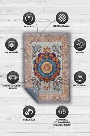 Homshtag Mandala Halısı,Meditasyon Temalı Renkli Halı,Madala Desenli Çiçekli Vintage Halı,Yoga Halısı,Sipiritüel Halı