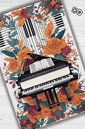 Homshtag Art Deco Piyano Halısı,Piyano Önü Halısı Çiçekli Müzik Halısı,Çocuklara Piyanoyu Sevdiren Halı,Sanat Halısı