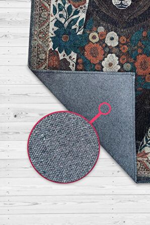 Homshtag Nuh'un Gemisi Koleksiyonu Ayı, Çiçek Desenli Art Deco Tarzı Vintage Halı,Çok Renkli Maksimalist Halı