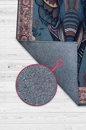 Homshtag Nuh'un Gemisi Koleksiyonu Fil, Çiçek Desenli Art Deco Tarzı Vintage Halı,Çok Renkli Maksimalist Halı