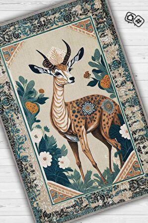 Homshtag Nuh'un Gemisi Koleksiyonu Ceylan, Çiçek Desenli Art Deco Tarzı Vintage Halı,Çok Renkli Maksimalist Halı