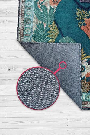 Homshtag Nuh'un Gemisi Koleksiyonu Goril, Çiçek Desenli Art Deco Tarzı Vintage Halı,Çok Renkli Maksimalist Halı