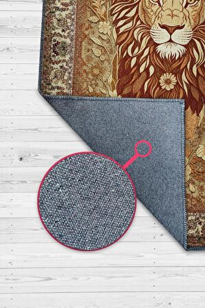 Homshtag Nuh'un Gemisi Koleksiyonu Aslan, Çiçek Desenli Art Deco Tarzı Vintage Halı,Çok Renkli Maksimalist Halı