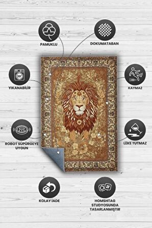 Homshtag Nuh'un Gemisi Koleksiyonu Aslan, Çiçek Desenli Art Deco Tarzı Vintage Halı,Çok Renkli Maksimalist Halı