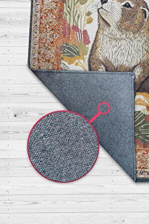 Homshtag Nuh'un Gemisi Koleksiyonu Su Samuru, Çiçek Desenli Art Deco Tarzı Vintage Halı,Çok Renkli Maksimalist Halı